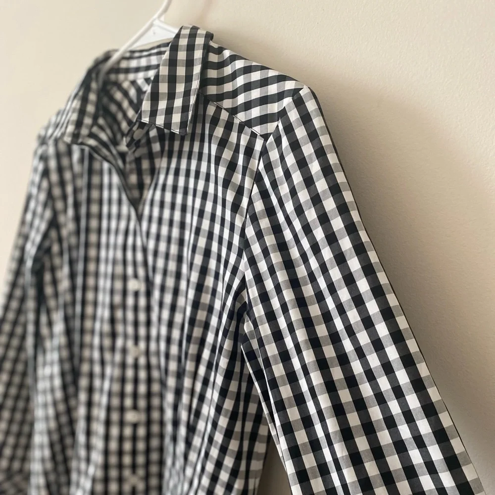 Lafayette 148 New York Black & White Gingham Button-Down Shirt - Picture 5 of 7